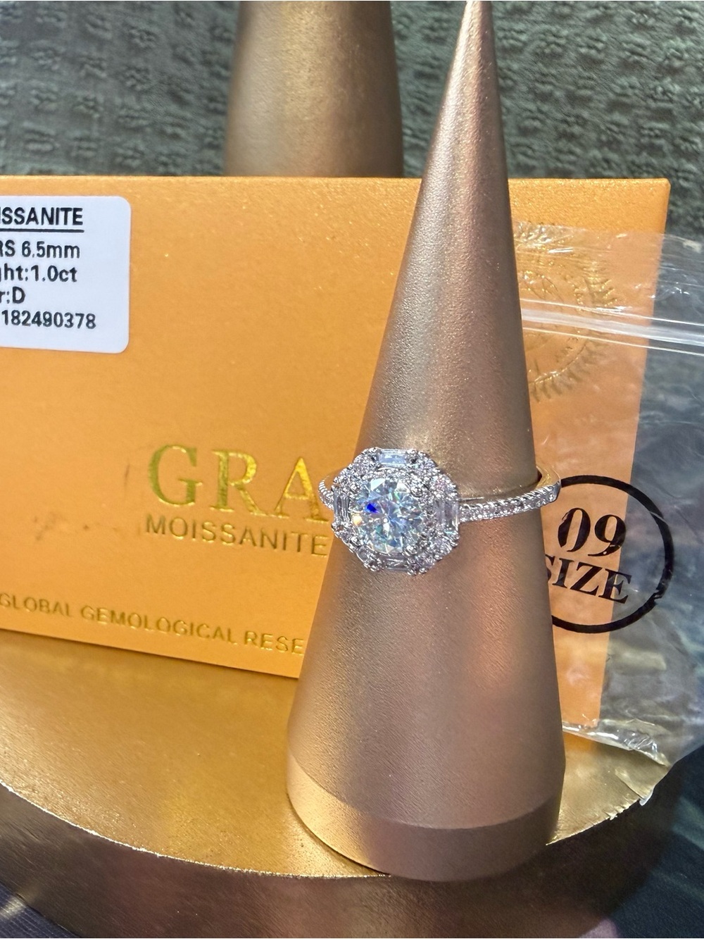 Moissanite Silver Halo Engagement Ring - White